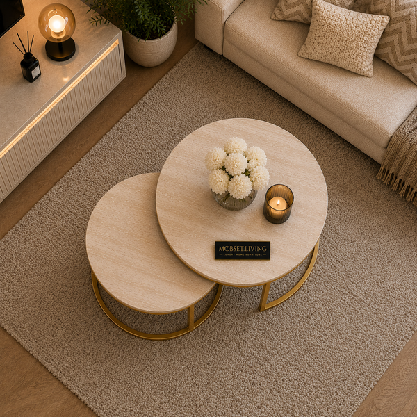 Salontafels Beige Blad Travertin Gouden Poten Stella