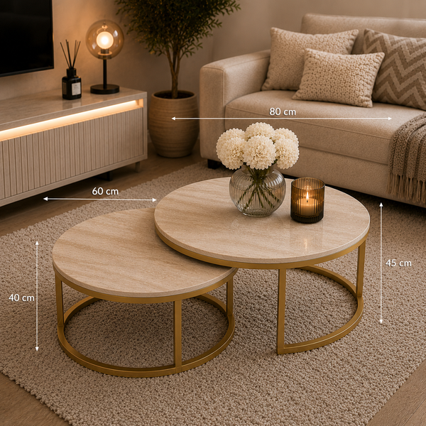 Salontafels Beige Blad Travertin Gouden Poten Stella
