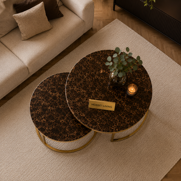 Salontafels Goud Travertin Bruine Blad Luna