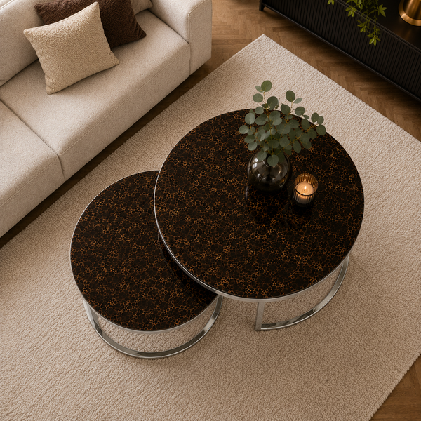 Salontafels Zilver Travertin Bruine Blad Luna