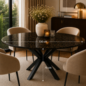 Ronde Bruine Travertin Eettafel 130 cm Zwarte X-poot - Luna