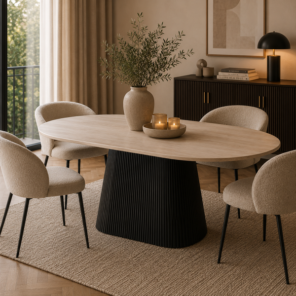 Eettafel Ovaal Zwart Travertin Japandi  180cm - Mella