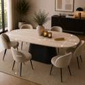 Eettafel Ovaal Zwart Travertin Japandi  180cm - Mella