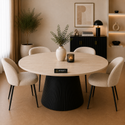 Eettafel Rond Zwart Travertin Japandi 130cm - Mella