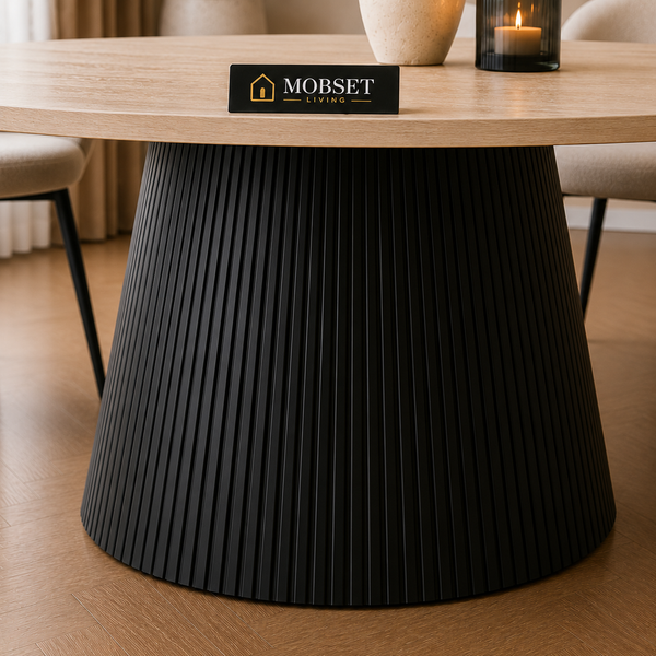 Eettafel Rond Zwart Travertin Japandi 130cm - Mella
