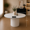 Ronde Keramiek Eettafel 130 cm Volledig Wit met Zwarte Randafwerking