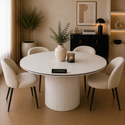 Ronde Keramiek Eettafel 130 cm Volledig Wit met Zwarte Randafwerking
