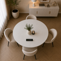 Ronde Keramiek Eettafel 130 cm Volledig Wit met Zwarte Randafwerking