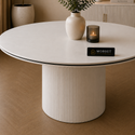 Ronde Keramiek Eettafel 130 cm Volledig Wit met Zwarte Randafwerking