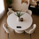 Ronde Keramiek Eettafel 130 cm Wit met Gouden Randafwerking