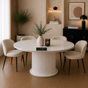 Ronde Keramiek Eettafel 130 cm Wit met Gouden Randafwerking