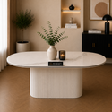 Keramiek Ovale Eettafel 180 x 90 cm – Wit met Gouden Randafwerking