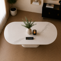 Keramiek Ovale Eettafel 180 x 90 cm – Wit met Gouden Randafwerking