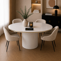 Ronde Keramiek Eettafel 130 cm – Wit Blad met Gouden Randafwerking