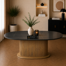 Keramiek Eettafel Ovaal 200 x 110 cm - Zwart Blad