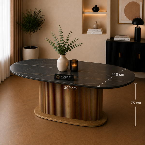 Keramiek Eettafel Ovaal 200 x 110 cm - Zwart Blad
