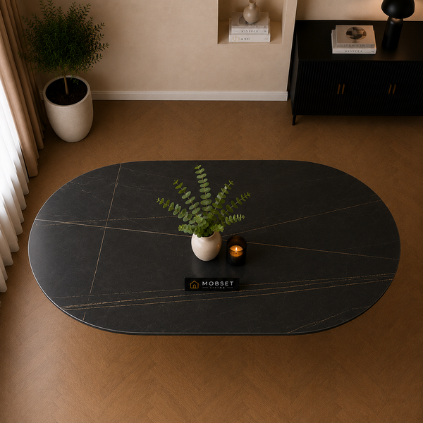 Keramiek Eettafel Ovaal 200 x 110 cm - Zwart Blad
