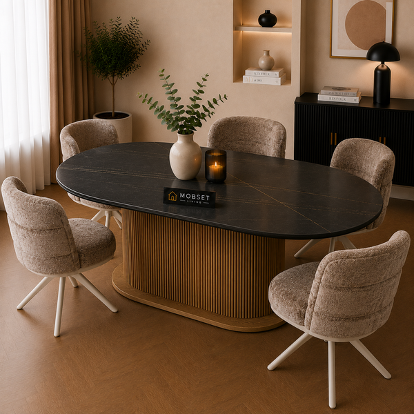 Keramiek Eettafel Ovaal 200 x 110 cm - Zwart Blad
