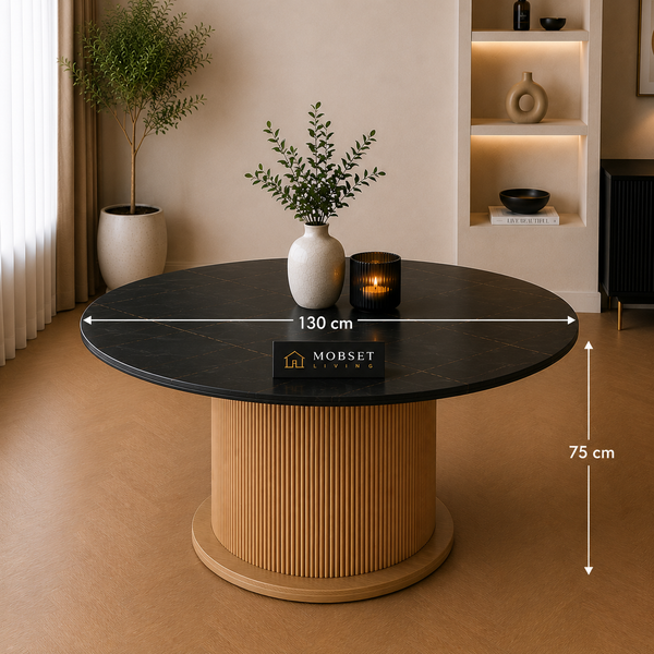 Keramiek Ronde Eettafel 130 cm – Zwart Blad
