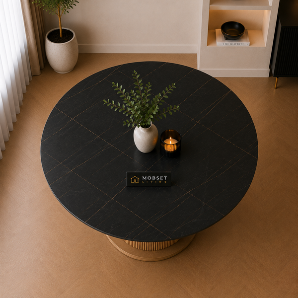 Keramiek Ronde Eettafel 130 cm – Zwart Blad