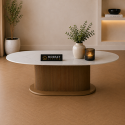 Keramiek Ovale Eettafel 180 x 110 cm – Wit Blad