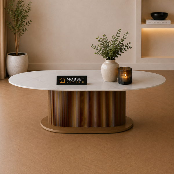 Keramiek Ovale Eettafel 180 x 110 cm – Wit Blad
