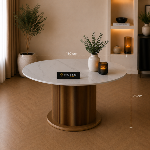 Keramiek Rond Eettafel 130 cm – Wit Blad