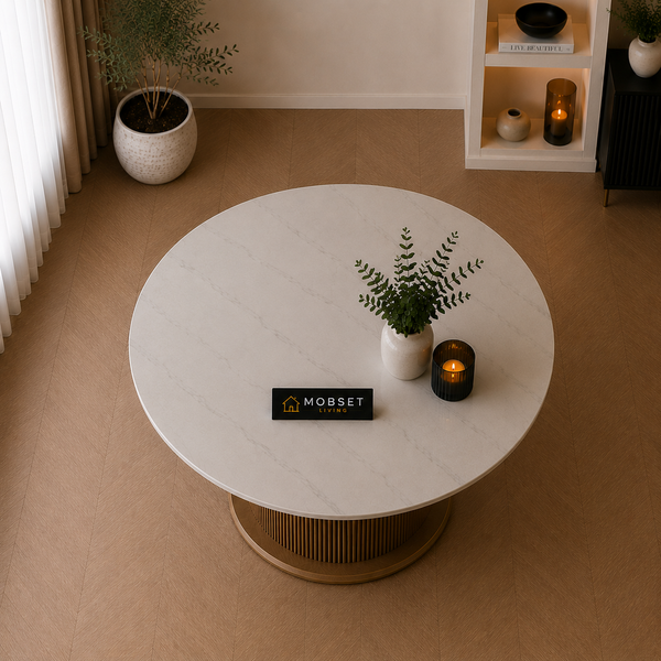 Keramiek Rond Eettafel 130 cm – Wit Blad