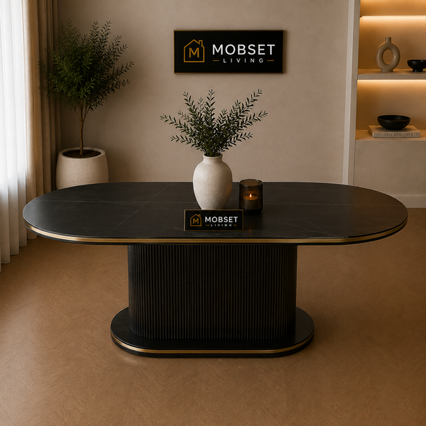 Zwarte Ovale Tafel Keramiek Hoogglans