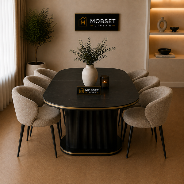 Zwarte Ovale Tafel Keramiek Hoogglans
