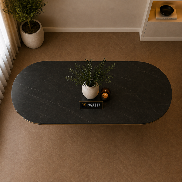 Zwarte Ovale Tafel Keramiek Hoogglans