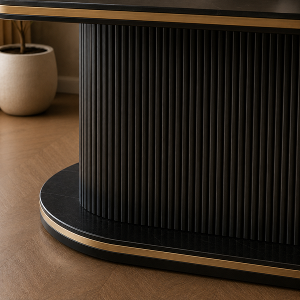 Zwarte Ovale Tafel Keramiek Hoogglans