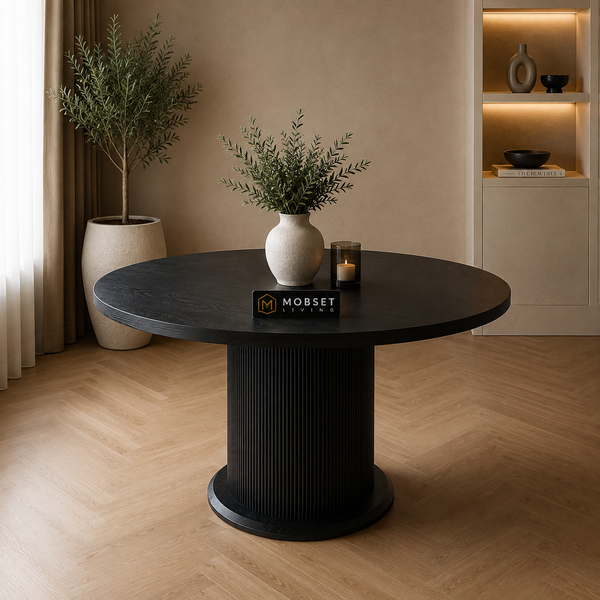 Ronde Japandi Eettafel – Zwart MDF Tafelblad