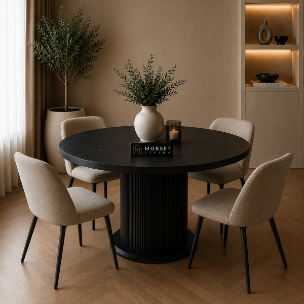 Ronde Japandi Eettafel – Zwart MDF Tafelblad