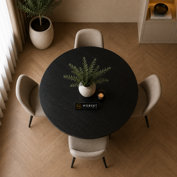 Ronde Japandi Eettafel – Zwart MDF Tafelblad