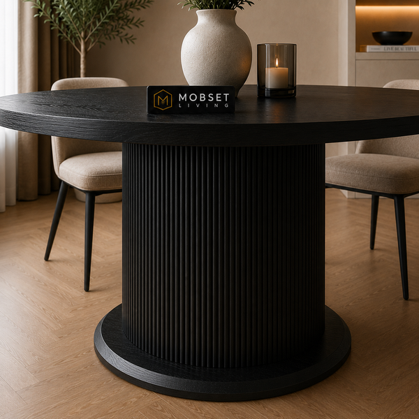 Ronde Japandi Eettafel – Zwart MDF Tafelblad