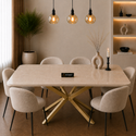 Rechthoekige Travertin Eettafel 170x90 cm Crème - Goud X-poot - Yara