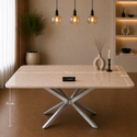 Rechthoekige Travertin Eettafel 170x90 cm Crème - Zilver X-poot - Yara