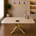 Rechthoekige Travertin Eettafel 170x90 cm Crème - Goud X-poot - Yara