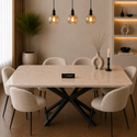 Rechthoekige Travertin Eettafel 170x90 cm Crème - Zwarte X-poot - Yara