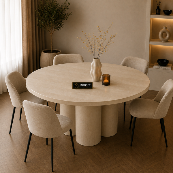 Ronde Mango Houten Eettafel 130 cm Crème – Massief Mangohout