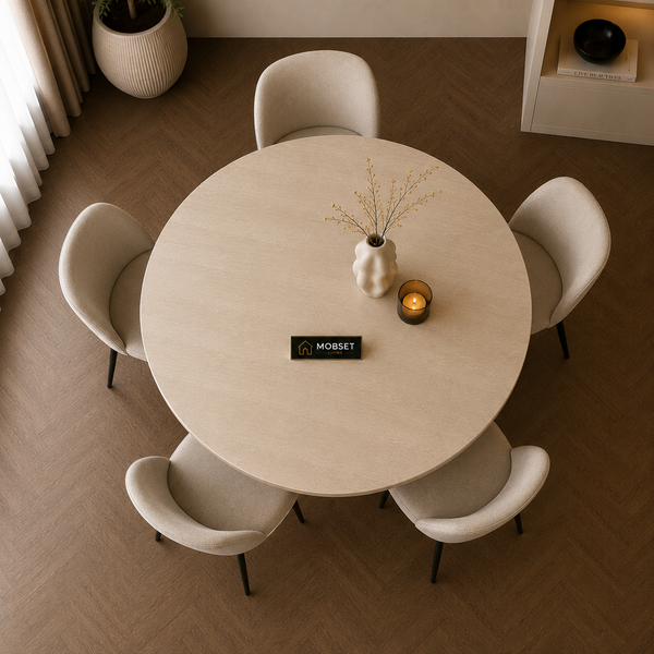 Ronde Mango Houten Eettafel 130 cm Crème – Massief Mangohout