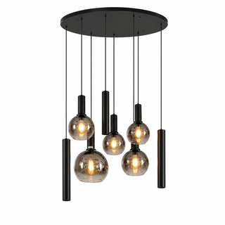 Industriële Hanglamp voor Eettafel ovaal – Smoke Glas – 8-Lichts – Dimbaar