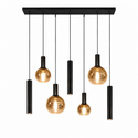 Industriële Hanglamp voor Eettafel – Zwart/Amber Glas – 7-Lichts – Dimbaar