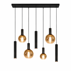 Industriële Hanglamp voor Eettafel – Zwart/Amber Glas – 7-Lichts – Dimbaar