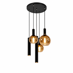 Industriële Hanglamp – Zwart/Amber Glas – 5-Lichts – Dimbaar