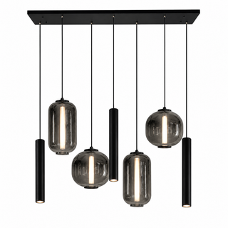 Industriële Hanglamp Eettafel – Langwerpig – Smoke Glas – 7-Lichts Geïntegreerde LED