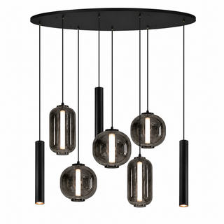 Industriële Hanglamp Eettafel – Ovaal – Smoke Glas – 8-Lichts Geïntegreerde LED