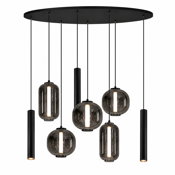 Industriële Hanglamp Eettafel – Ovaal – Smoke Glas – 8-Lichts Geïntegreerde LED