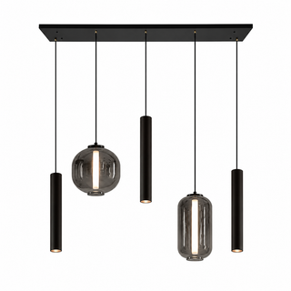 Industriële Hanglamp Eettafel – Langwerpig – Smoke Glas – 5-Lichts Geïntegreerde LED